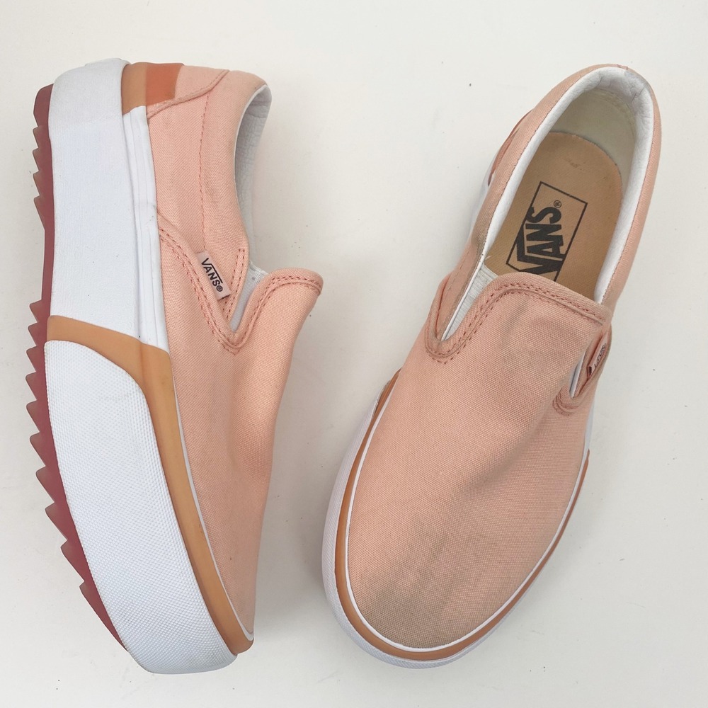Vans Classic Slip-On Platform Canvas Sneakers Women 8 Peach Orange